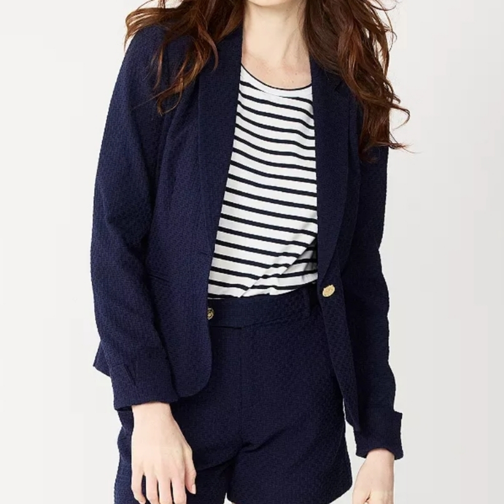 Draper James RSVP Textured Navy Blue Lightweight Blazer, Tailored Fit, EUC!